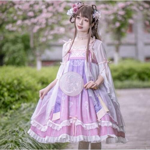 Lotuss Lyric Original Design Chinese Hanfu Style Womens Lolita Dress Fine Embroidery Summer Princess Girl One Piece Elegant