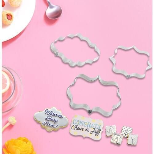 3pcs/Set Blessing Frame Cookie Cutter Pastry Tools Fondant Mold Stainless Steel Cake Mold Decorating Tools Baking Accessories