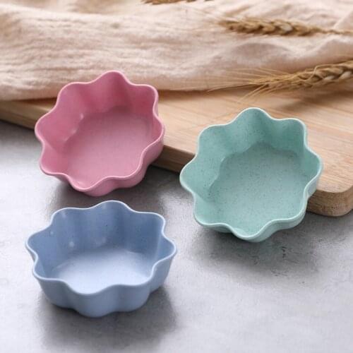 3PCS Wheat Straw 2 Holder Small Plates Food Snack Dish Sauce Pretty Vintage Plum Blossom Heart-Shaped Kitchen Seasoning Bowl