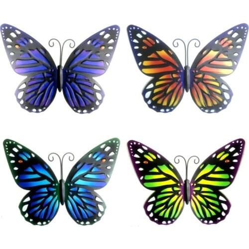 4Pcs Metal Butterfly Home Wall Decor Hanging Sculpture Metal Wall Art Garden Decor Courtyard Fence Wall Decorative