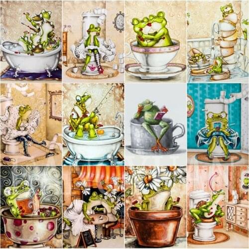 5D Diy Diamond Painting Cartoon Animal Frog Toilet Full Square&round Rhinestone Embroidery Mosaic Cross Stitch Paint Home Decor