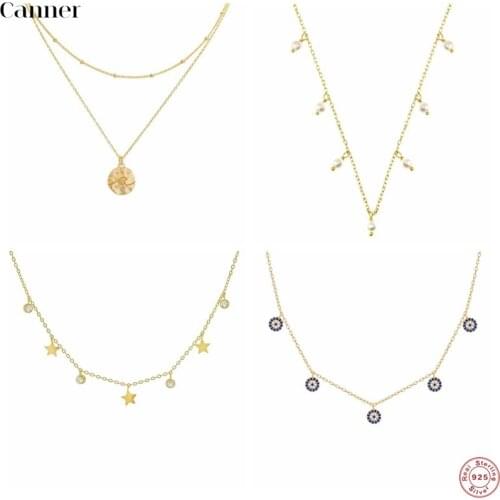 Canner Necklaces For Women 18K Gold Plated 925 Sterling Silver Pendant Necklace Hiphop Blue Eyes Collier Femme Collares 2021 W5