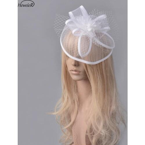 White Handmade Fascinator Hat Ladies Wedding Netting Bowknot Flower Hair Clip Ascot Race Headpiece