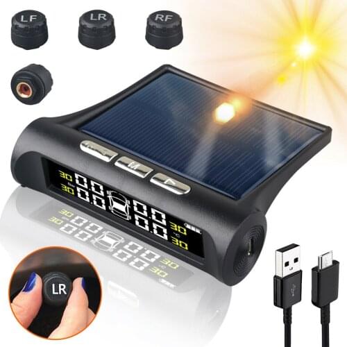 Wireless Solar TPMS LCD Car Tire Pressure Monitoring System + 4 External Sensors Solar Power Digital LCD Display Auto Security
