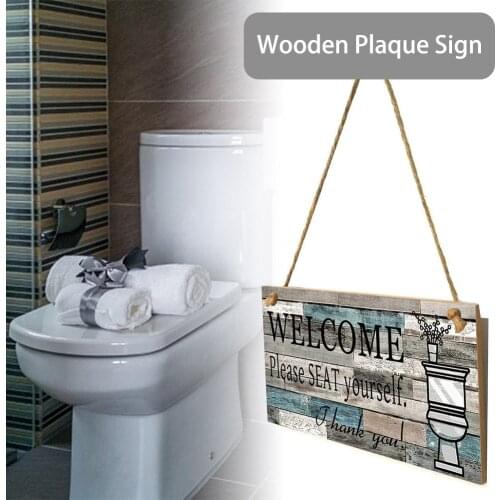 Printed Wood Plaque Sign Wall Hanging Welcome Sign Wall Art Sign Toilet Bathroom Bars Clubs Door Decoration Wall Hanging Decor