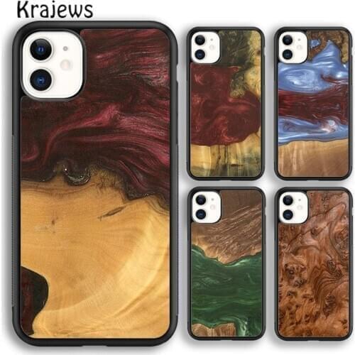 Krajews resin epoxy resin solid wood Phone Case Cover For iPhone 5S 6s 7 8 plus X XR XS 11 12 pro max Samsung Galaxy S8 S9 S10