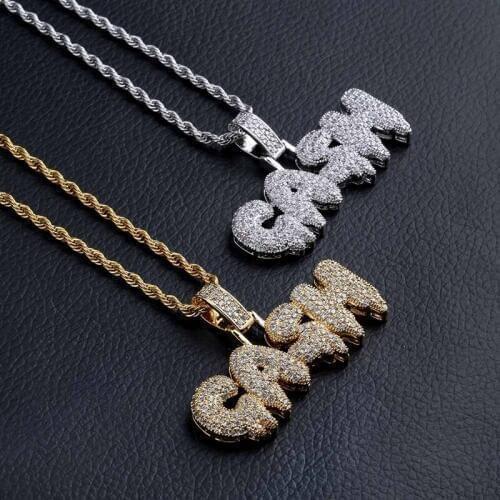 European and American personality GASH letters word pendant Fashion Micro setting 3A zircon hiphop necklace