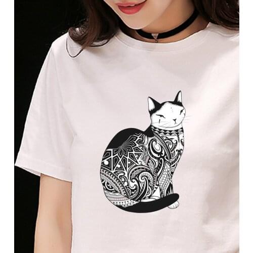 Fashion Womens T-shirts Retro Pattern Cat Print Sexy Crop Tops T Shirts Funny Hip Hop Korean Streetwear Tracksuit T Shirt