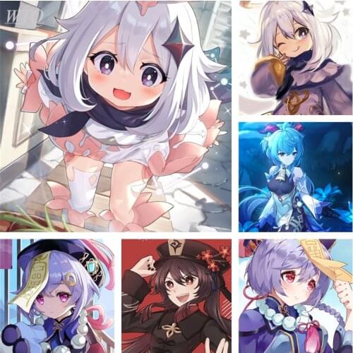 Genshin Impact Game Poster Qiqi/Mona/ke Li/hu Tao Anime Posters Canvas Painting Wall Decor Poster Wall Art Picture Home Decor