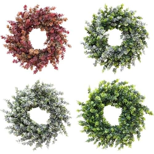 Artificial Wreath Fake Eucalyptus Leaf Front Door Hanging Garland Home Decor
