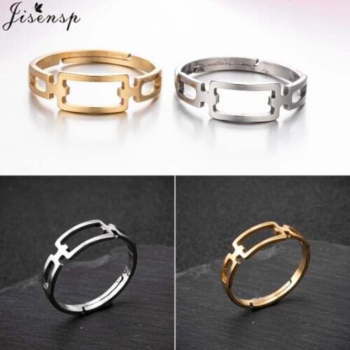 Jisensp Fashion Geometric Stainless Steel Rings Adjustable Hollow Square Finger Rings Punk Jewelry for Women Men Party Gift