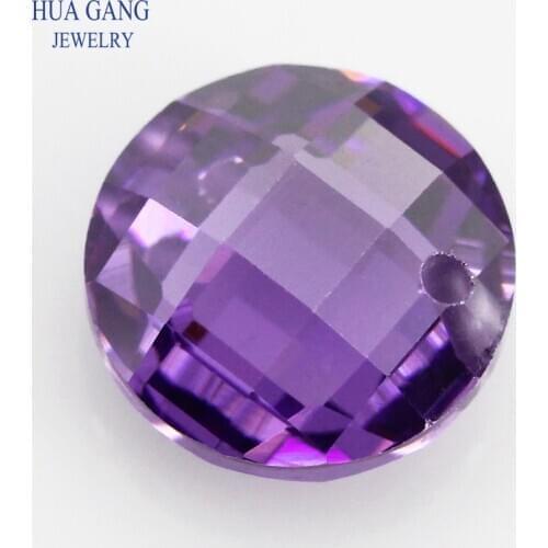 Single Hole Purple AAAAA Round Brilliant Double Checkerboard Cubic Zirconia Stone For DIY Jewelry Making 3~14mm High Quality CZ