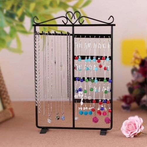 Hot 32 Holes 6 Hooks Earrings Stud Necklace Jewelry Display Jewllery Organization Multifunctional Metal Earring Display Holder