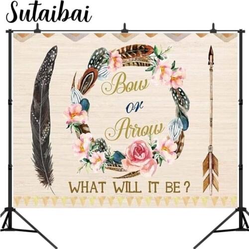 Bow or Arrow Gender Reveal Backdrop Boy or Girl He or She Baby Shower Party Banner Decor Boho Feather Flower Photo Background