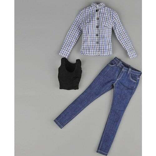 Miniature 1/6 Scale Plaid Shirt Jeans Set Figure Accessories Set