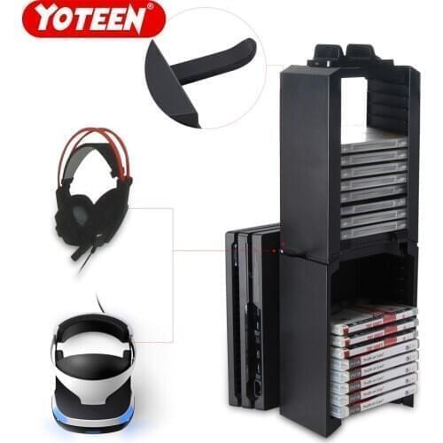 Yoteen Game Storage 24 Game Disk Multifunction Stand Dock for PS4 Slim PS4 Pro PS4 Xbox One with Dual Controller Charger