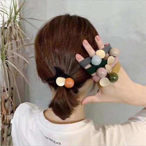 Fashion Acrylic Ball Hair Ties Colorful Scrunchies Ponytail Holder Girls Rabbit Elastic Hairband Rubber Rope Ladies Accessories