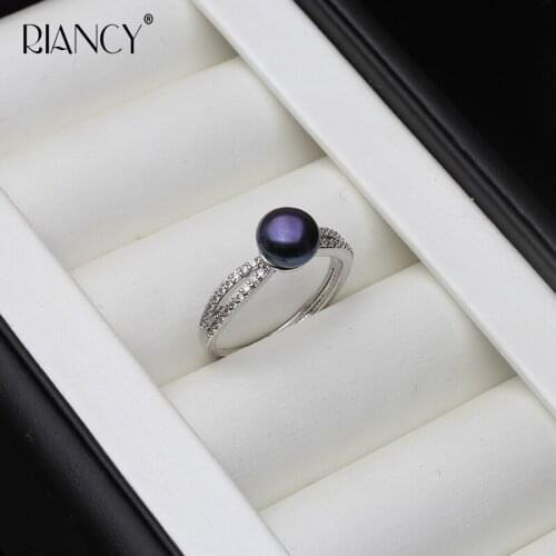 Fashion Real Natural Freshwater black pearl ring for women adjustable pearl jewelry fine Bride wedding gift