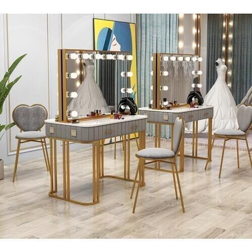 Marble studio double-sided mirror table beauty salon bridal shop dressing table makeup artist special lighted mirror