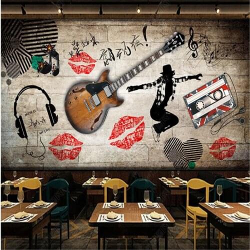 Music Theme Guitar Restaurant Mural Wallpapers Industrial Decor Bar Background Wall Paper Home Decor Papel De Parede 3d
