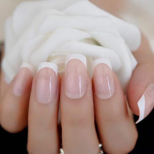 Natural Beige Nude Fake Nail Square Shape Nail White French Fake Nails Full Cover Manicure faux ongle UV False Nail for Office