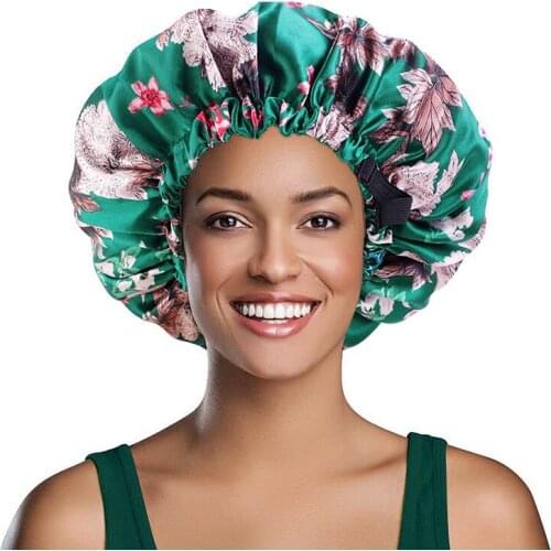 New Invisible Adjustable Button Double Layer Satin Printing Round Hat Nightcap Beauty Salon Hat Bohemian Womens Hair Accessorie