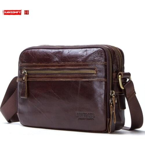 New Fashion Leather Mens Shoulder Bag Storage Bag First Layer Leather Messenger Bags
