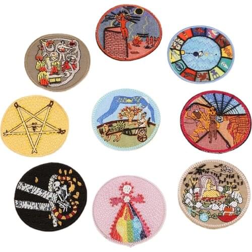 New Crystal Beads Badge Stickers Band Embroidered Iron on Patches for Clothing Hippie Patch Round Sign DIY Star Patches Decor