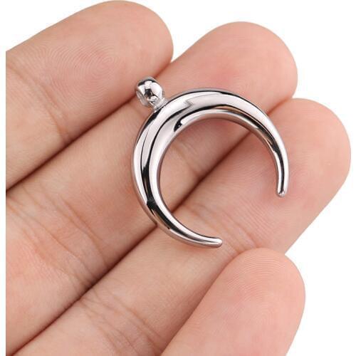 1pcs Fine Polished High Quality Stainless Steel Horns Charm Crescent Moon Pendants for Jewelry Making Necklace DIY Handmade
