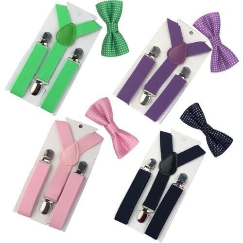 2PCS 1-8 Year Hot Kid Suspenders Baby Bowtie Bow Tie Adjustable Elastic Wedding Matching Colors Boys Ties GHHtr0008