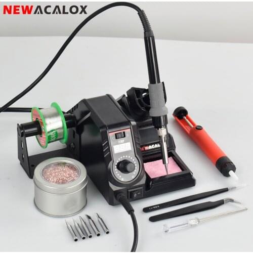 NEWACALOX 110V / 220V 130W Soldering Station Temperature Control LCD Desoldering Pump Repair Kit Tool Electric Iron Welding