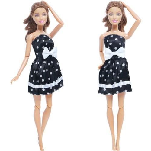One Pcs Black Dress Princess Gown Daily Casual Wear Bow-knot Wave Point Skirt Clothes for Barbie Doll Baby DIY Accessories Toy