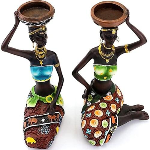 Statue Sculpture Candleholder African Figurines 8.5" Candle Holder For Dining Room Decoration Desk Accessories Minimalist Decor