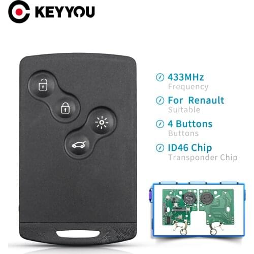 KEYYOU Smart Card 433MHz PCF7952 Chip 4 Buttons Car Remote Key Card For Renault Megane III Laguna III fit Koleos CLIO 2016