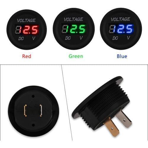 LED Digital Panel Round Voltmeter Meter Monitor Car Motorcycle LED Digital Display With Reverse Connection Protection DC12V-24V