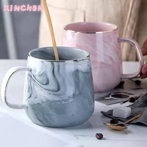 XINCHEN 350ml Europe Milk Coffee Mugs Marble Gold Inlay Mug Breakfast Mug Office Home Drinkware Tea Cup for Lovers Gifts