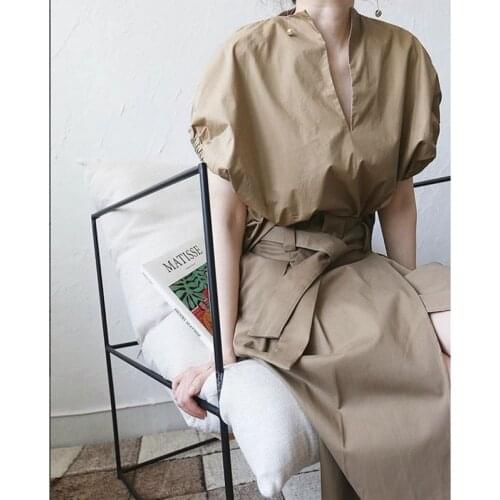 Women Shirt Loose Commuter V-neck Short-sleeved Shirt Pullover Blouse Spring and Summer Womens Clothing