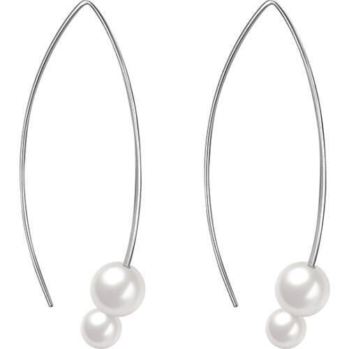 Women Fashion Drop Earrings Solid Sterling Silver Color Pearl Dangle Earrings Hypoallergenic Ear Piercing Jewelry