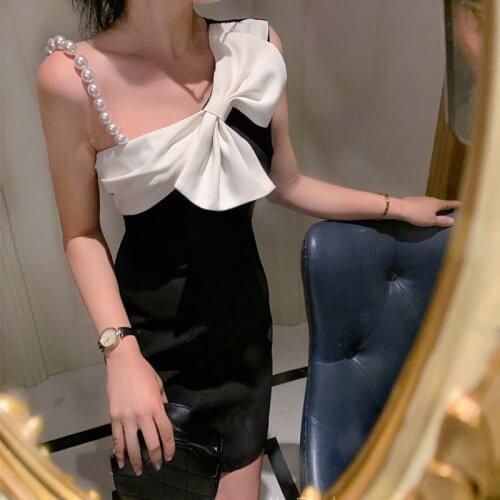 Korean Fashion Evening Party Dresses Women 2021 Summer Vintage Mini Dress Bow Design Sleeveless Sexy Y2k Dress Office Ladies