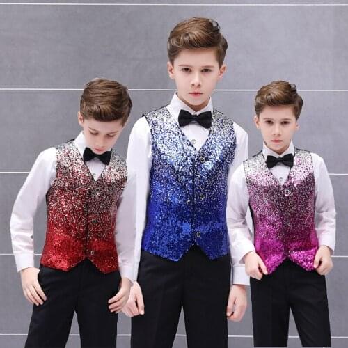 Baby Childrens Color Gradient Sequin Vest Boy Stage Host Recitation Piano Performance Vest Vest Catwalk Suit Kids Clothes