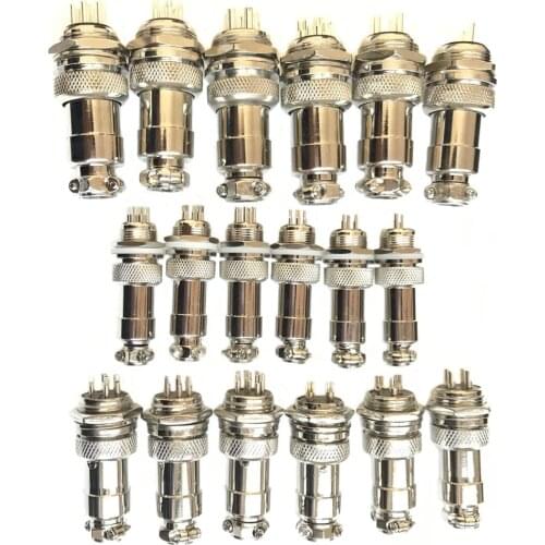 1Set GX12 GX16 GX20 Circular Silver Aviation Socket Plug 2/3/4/5/6/7 Pin Wire Terminal Male+Female Panel Connector Free Shipping