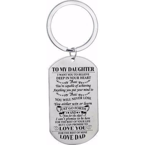 12PC/Lot Charm Fathers Dad Love To Daughter Keychain Dog Tag Stainless Steel Keyring Girls Family Key Chain Inspirational Gifts