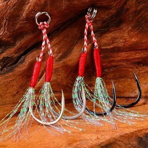 5pcs/set Fishing Hooks Barbed Single or Double Circle Carp Hook With Thread Feather Roped Sea Fishinhook Fly Fishing Tackle