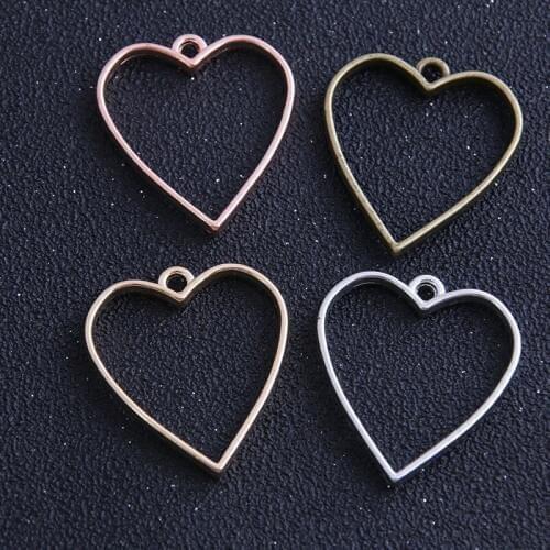 6pcs 20*34mm Four Color Alloy Jewelry Accessories Heart Charm Hollow Glue Blank Pendant Tray Bezel