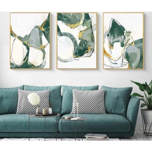 Green Gold Line Abstract Poster Wall Art Print Canvas Painting Modern Style Decorative Pictures Living Room Decoration