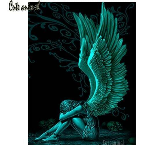 Diamond Embroidery Angels And Demons 5D Diamond Painting Full Square Round Drill Mosaic Winged Skull Cross Stitch Kit New Gift