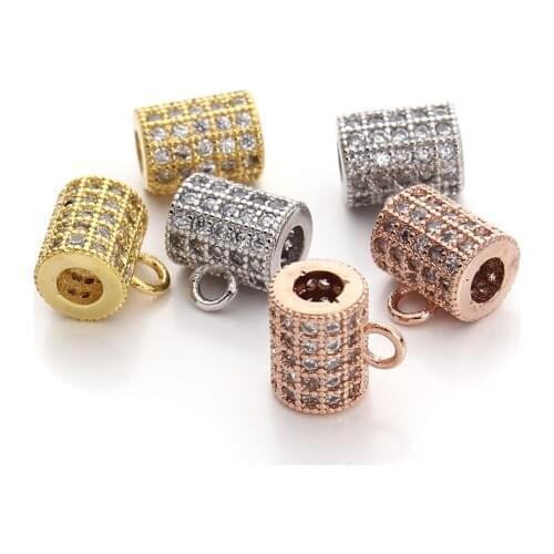 2pcs/lot Rose Gold/Gold/Rhodium Color Micro Paved CZ Crystal Beads Hollow Flower Tube Charm Beads for Necklace Bracelet