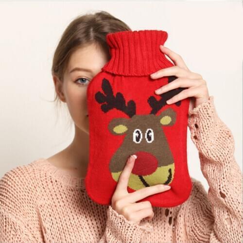 Hot Water Bottle 2000ML PVC Water Bag With Removable Knitting Cover Lasting Hand Warmer Suitable Christmas Gifts For Girls