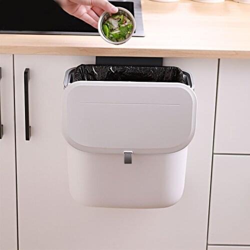 Household plastic hole free wall mounted trash can no mark paste cross border sliding cover cabinet kitchen wall mounted trash