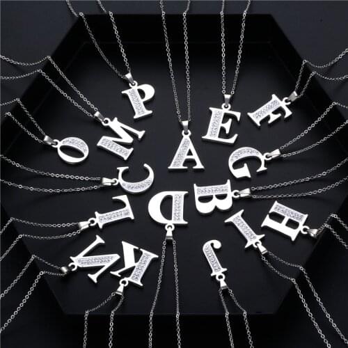 26 Letters Initial Chain Pendants Necklace Women Men Zircon Hip Hop Jewelry Party Wedding Gift